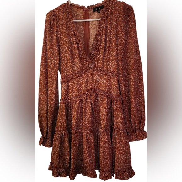 Lulus Admire You Orange Floral Print Ruffled Long Sleeve Mini Dress Size XS - Picture 5 of 9